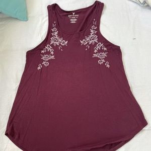 Knit jersey tank with embroidered flower details